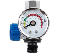 Jauge de régulation de pression d'air G1/4 pour outil de pulvérisation | Bouton de réglage de haute précision | Affichage PSI à double barre | Valve de commande pneumatique en métal bleu rouge (Azure)