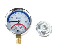 Jauge de température et de pression à filetage G1/G1/2 0-120 ℃ 0-10 Plage de mesure pour chauffage au sol Thermomètre Moniteur Manomètre mécanique avec moniteur de température Support inférieur pour