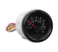 Jauge de Voltmètre, 12 V 2 avec Rétroéclairage LED, Gamme 18-32 V, Fabriquée en ABS + Acier Inoxydable pour Camping-Cars, Yachts, Bateaux de Pêche, Navires (Cadran Noir Lunette
