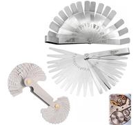 Jauge D'épaisseur en Acier Inoxydable,Jauge à Pas,Jauges de Filetage Métriques et Impériales,Jeu de Cale Soupape,Calibre de Filetage à 52 Bords,32 Lames Coniques et 16 Lames Décalées Tokaneit