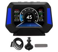 Jauge OBD2 HUD, jauge intelligente de voiture 3 pouces compteur de vitesse numérique affichage HUD de voiture OBD2 + mode GPS avec indicateur de pente boussole avertissement de tachymètre de vitesse