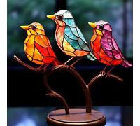 Jauhmui Oiseaux en Vitrail sur Une Branche, Ornements Oiseau DéCoratif,DéCorationde Desktop Vintage,DéCorations en MéTal pour Amoureux des Oiseaux, Cadeau pour La Maison Et Le Bureau (Type 4)