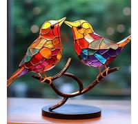 Jauhmui Oiseaux en Vitrail sur Une Branche, Ornements Oiseau DéCoratif,DéCorationde Desktop Vintage,DéCorations en MéTal pour Amoureux des Oiseaux, Cadeau pour La Maison Et Le Bureau (Type 2)
