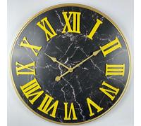 Jaune,24 Pouces Extra Large Carte du Monde Horloge Murale, métal Minimaliste Moderne Silencieux sans tic-tac Horloge Ronde pour Salon, Chambre à Coucher, Bureau, Cuisine, Chiffres Romains