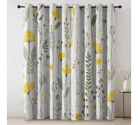 Jaune Blanc Rideau Occultant Thermique Isolant Anti Froid et Chaleur 150L X 280H cm (2 Panneaux), Élégance Plantes Fleurs Rideaux Opaques Oeillets Anti UV Anti Bruit, Decoration Chambre Maison Salon