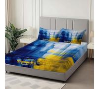 Jaune Bleu Drap Housse 180 x 200 cm Texture Abstraite Minable, Doux Résistant Anti-Plis Élastique Tout Autour - Antidérapants Résistant aux Rides Drap Housse en Microfibre