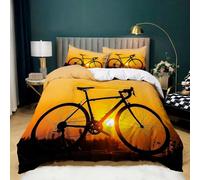 Jaune Brunâtre Parure de lit 90x190 Coucher de Soleil, Bus, vélo Housse de Couette 3 pièces, Ensemble de Literie avec Housses de Couettes et 2 taie d'oreiller 65x65 cm, pour Lit 1 ou 2 Personnes