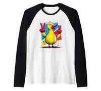 Jaune Canard Double Paix rétro Pop Oiseau Graphique Signe Geste Manche Raglan