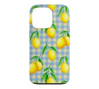 Jaune Citron Bleu Vichy esthétique Cottagecore Preppy Cute Coque pour iPhone 13 Pro