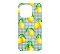 Jaune Citron Bleu Vichy esthétique Cottagecore Preppy Cute Coque pour iPhone 15 Pro