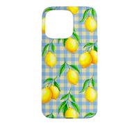 Jaune Citron Bleu Vichy esthétique Cottagecore Preppy Cute Coque pour iPhone 15 Pro Max