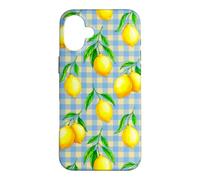 Jaune Citron Bleu Vichy esthétique Cottagecore Preppy Cute Coque pour iPhone 16 Plus