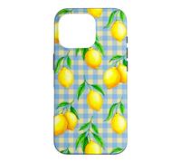 Jaune Citron Bleu Vichy esthétique Cottagecore Preppy Cute Coque pour iPhone 16 Pro