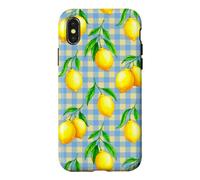 Jaune Citron Bleu Vichy esthétique Cottagecore Preppy Cute Coque pour iPhone X/XS