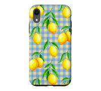 Jaune Citron Bleu Vichy esthétique Cottagecore Preppy Cute Coque pour iPhone XR