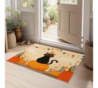 Jaune Clair Tapis Lavable, Mignon Chat Noir Citrouille Halloween Réducteur de Bruit Facile à Nettoyer Paillasson - Antidérapant Imprimé Tapis 160 x 230 cm pour Salon Chambre Bureau
