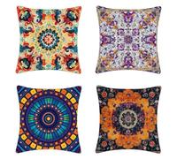 Jaune Coussin Exterieur Lot de 4, Imperméable Housse Coussin Mandala Taie Oreiller 80x80CM, Carré Lin Taie d'Oreiller avec Fermeture Eclair Caché pour Decoration Jardin Exterieur, Cadeau -2503jZ2