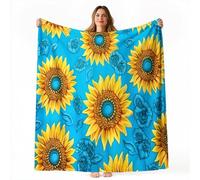 Jaune Couverture Canapé Lit - Éléments Floraux Mandala Tournesol Imprimé Douce Chaud Couvertures Décoration d'intérieur Maison pour Femmes Filles Anniversaire, 70 x 100 cm