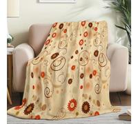 Jaune Couverture Polaire 80 x 150 cm - Flanelle Douce Super Chaude et Confortable, Motif Rétro Floral Cercle Idéale pour Canapé Lit et Salon