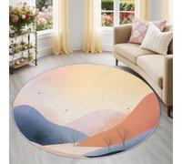 Jaune Crème 160 cm Rond Grand Tapis Rond de Salle à Manger Collines Abstraites Arbres À Points Noirs, Lavable et Léger - Tapis Imprimé Antidérapant à Poils Courts pour Cuisine Style Nordique