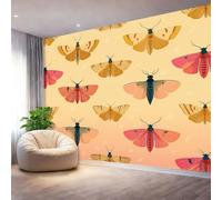 Jaune Décoration Murale Aquarelle Art Numérique Papillon De Nuit,Papier Peint Mural Intissé Design pour Salon & Chambre à Coucher - Photo Murale Grand Format pour Bureau & Mur TV 200 x 140 cm（WxH)
