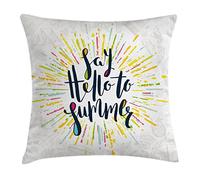 Jaune, Dites Bonjour Aux Mots D'Été Thème des Vacances Calligraphie Manuscrite Canapé Taie d'oreiller Moelleuses Housse De Coussin Premium Taie d'oreiller pour Jardin Ferme Canapé 45X45Cm