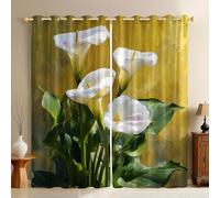 Jaune Doré Rideaux Occultants Opaques Peinture à l'huile de lys Calla Blanc Lot de 2 Thermiques et Phoniques, Imprimés 3D avec Œillets 117L X 183H cm pour Chambre Enfant ou Salon