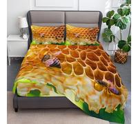 Jaune Drap Housse 140 x 200 cm Photographie Abeilles Ruche, Doux Résistant Anti-Plis Élastique Tout Autour - Antidérapants Résistant aux Rides Drap Housse en Microfibre