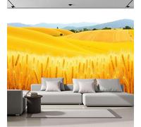 Jaune Et Bleu Papier Peint Panoramique, Papier Peint Champ Blé Rural À L'Aquarelle Murale 300X210Cm (L X H) - Chambre Coucher D’Enfant Salon Décoration Illustration Nature Photo Poster Geant Murale