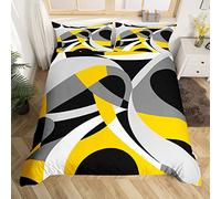 Jaune Géométrique Housse de Couette Jaune Gris Et Noir Parure de Lit 200x200cm Géométrique Stripe Swirl Lines Sets de Housse de Couette Géométrie Swirl Modern Luxe Parure Housse de Couette