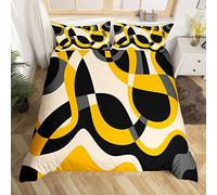 Jaune Gris Et Noir Parure de Lit 220x240cm Garçon Géométrique Sets de Housse de Couette Modern Résumé Art Housse de Couette Géométrique Spiral Parure Housse de Couette Stripe Line 3 pièces Couette