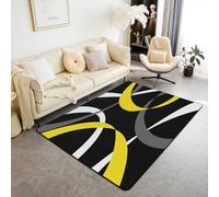 Jaune Gris Et Noir Tapis Salon 100x150cm Géométrique Cercle Rotation Pour Salon Cuisine et Balcon Tapis Exterieur Modern Forme de vague Cercles Tapis d'extérieur Modern Résumé Art Tapis Chambre