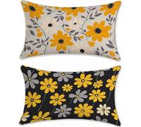 Jaune Housse Coussin Exterieur Impermeable Protege Oreiller 40x60cm Coussin de Canapé Lin Fleur Coussins lit Taie Oreiller Decoratif Rectangulaire Housse Assise Salon de Jardin Decoration u-16970