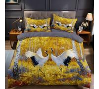 Jaune Housse de Couette 140x200 cm 1 Personne Forêt de bouleaux en Automne Parure de lit Microfibre Imprimée avec Fermeture à glissière et 1 taies d'oreiller pour Chambre Enfant ado et Adulte