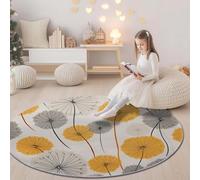 Jaune Jaune Tapis Rond 120 cm Lavable en Machine pour Salon, Minimalisme Plantes Pissenlits Tapis Antidérapant Thèmes Imprimé pour Salle à Manger Chambre d’Enfant Nurserie