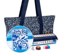 Jaune Mountain Imports American Mahjong Set Chinoise II avec etui doux bleu floral - Racks tout-en-un avec Pushers Wright Patterson Parit Coins D