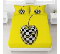 Jaune Moutarde Drap Housse, 200 x 200 x 30 cm,Polyester Microfibre Coins Élastiqués Feuille pour Matelas Épais jusqu'à 30 cm (12"), Abstrait Cerise Métallique Échiquier Drap Housse