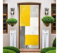 Jaune Papier Peint Porte 73x204 cm Formes géométriques de graffiti Trompe l'oeil Sticker Poster Porte Trompe l'oeil Intérieure Muraux PVC pour Décoration Mur Salon Cuisine Chambre Salle de Bain