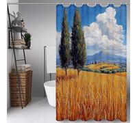Jaune Rideau de Douche 100 x 180 cm, Polyester Rideau Douche Paysage Shower Curtain HD Impression Imperméable Résistant Facile à Installer Shower Curtain avec 12 Anneaux pour Baigoire -ly25072IG
