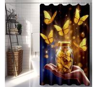 Jaune Rideau de Douche 90 x 200 cm, Imperméable Rideau Douche Papillon Shower Curtain avec 12 Anneaux Résistant Facile à Installer Lavable en Machine pour Decoration Maison, Cadeau Femme -lsy250756