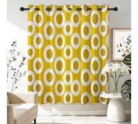 Jaune Rideau, Rétro Géométrique Cercles Lot de 2 Rideau Occultant Thermique Isolant Tenture Opaque à Oeillets Draperies Intérieurs pour Maison Chambre Salon Fenetre, 140L X 225H cm