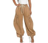 ,Jaune,S,Jean Large pour Femmes, Jean à Taille élastique, Pantalon en Denim Cargo à Cordon de Serrage avec nœud, Pantalon Harem, Streetwear