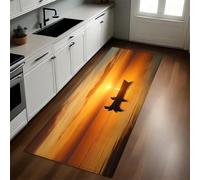 Jaune Tapis de Cuisine Coucher de Soleil sur la mer, Petit Bateau Long Lavable Antidérapant Antifatigue Devant Évier Décoration Paillasson 40 x 120 cm