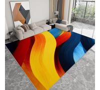 Jaune Tapis Lavable, Abstrait Courbes Vibrant Réducteur de Bruit Facile à Nettoyer Paillasson - Antidérapant Imprimé Tapis 160 x 230 cm pour Salon Chambre Bureau