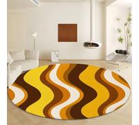 Jaune Tapis Rond Lavable en Machine Ø 90 cm Tapis Doux Pile Courte Anti Slip - Moquette Interieur Vagues Abstraites Formes Géométriques pour Décoration Salon Chambre Chambre d'enfant