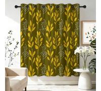 Jaune Wasabi Rideau, Campagne Rustique Feuilles Branches Lot de 2 Rideau Occultant Thermique Isolant Tenture Opaque à Oeillets Draperies Intérieurs pour Maison Chambre Salon Fenetre, 140L X 225H cm