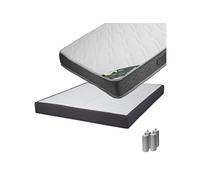 JAVA - Pack Matelas 140x190 + Sommier Tapissier Démontable 2x20 Lattes Anthracites + Pieds Argent 15cm -