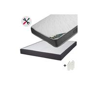 Java - Pack Matelas 140x190 + Sommier Tapissier Démontable 2x20 Lattes Anthracites + Pieds Blancs 15cm