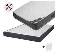 Java - Pack Matelas 140x190 + Sommier Tapissier Démontable 2x20 Lattes Anthracites + Pieds Blancs 15cm