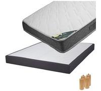 JAVA - Pack Matelas 140x190 + Sommier Tapissier Démontable 2x20 Lattes Anthracites + Pieds Bois 15cm - Altobuy